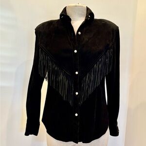Austin Collection Women’s Black  Suede Lightweight Jacket w Front Fringe /